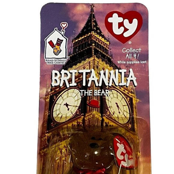 TY McDonalds Teenie Beanie Baby BRITANNIA the Bear date of birth 1997 OPENED - Picture 4 of 12